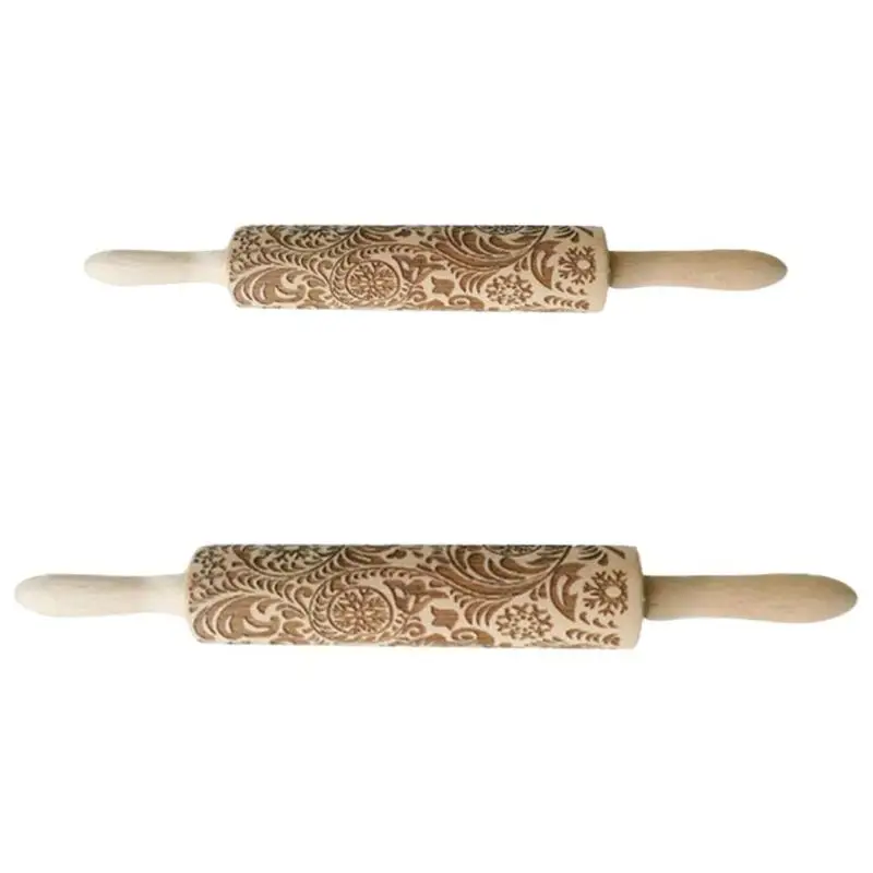 

Lotus Wooden Rolling Pin Eco-Friendly Christmas Flower Snowflake Pattern Dough Engraved Roller Home Kitchen Baking Tool