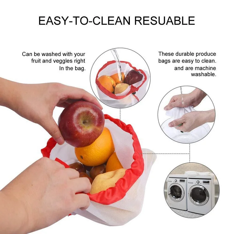 Reusable Eco-Friendly Mesh Produce Bags | Washable Storage for Groceries, Toys, & More
