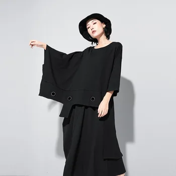 

Women Oversize Bat Sleeve Punk Gothic Irregular Tees Shirts Tops Female Streetwear Hip Hop Plus Size Black Stage Show T Shirts