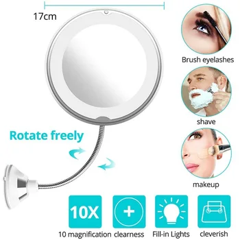 

10X Magnifying Flexible Make Up Mirror LED Makeup Vanity Mirror Nature Light Cosmetic 360 Degree Rotate Freely Equipped Mirrors