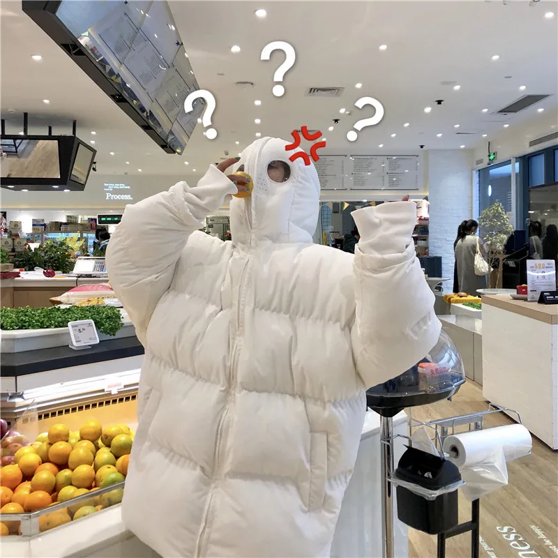 Bella phliosophy Новинка Harajuku зимнее пальто свободная парка с капюшоном толстые стеганые пальто размера плюс ватные куртки белые забавные пальто