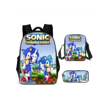 

New 3pcs sets Cartoon Super Mario Bros Sonic Kids Backpack Kindergarten School Bag Children Printing Backpack Girls Boys Mochila