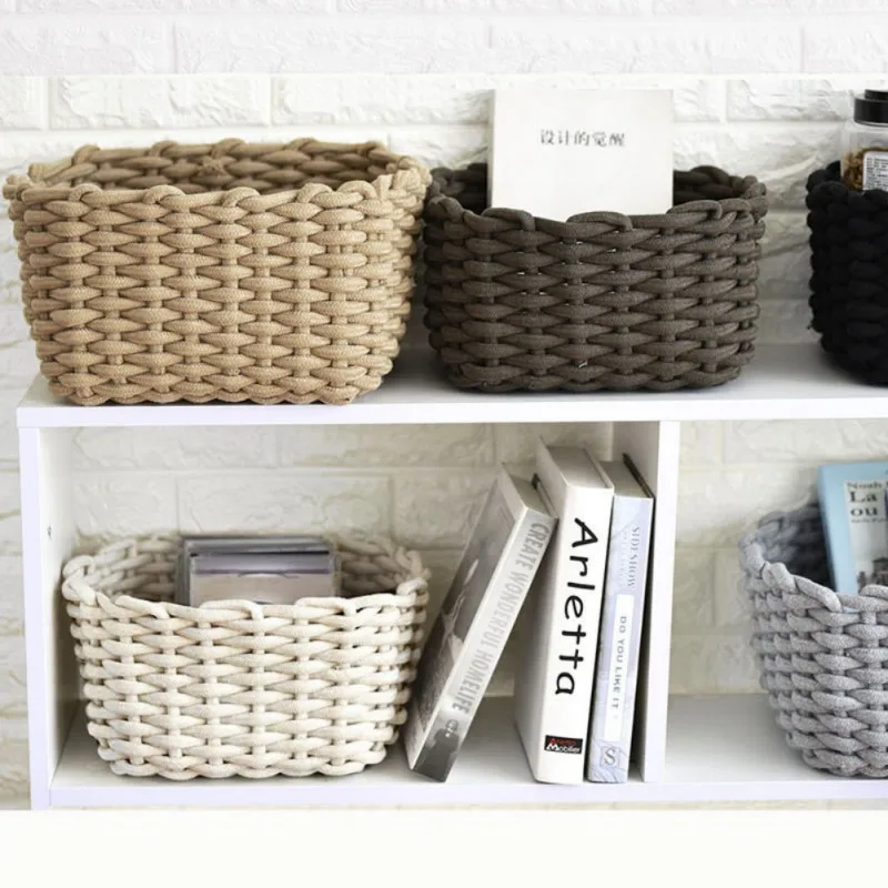 

Nordic Style Thick Cotton Rope Woven Basket Desktop Cosmetic Storage Debris Basket Simple Chic Living Room Storage