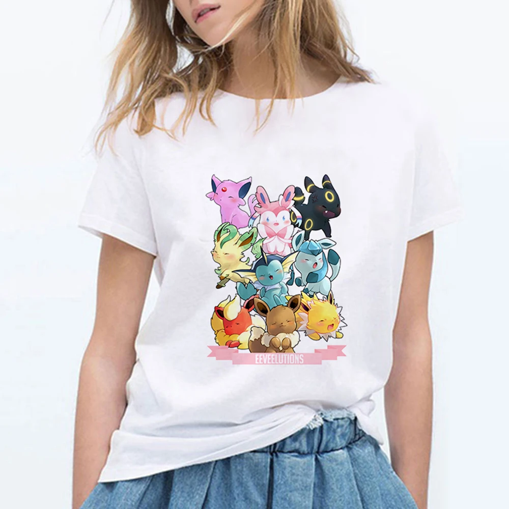Новые модные женские туфли футболки Pokemon kawaii футболка аниме Pika Для женщин футболка Пикачу футболка хлопок короткий рукав для девочек Футболки-топы