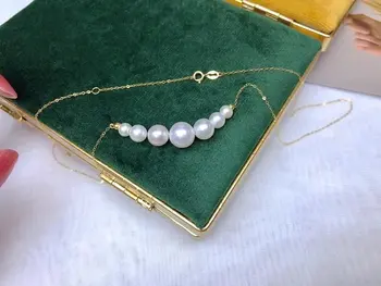 

D528 Pearl Necklace Fine Jewelry Solid 18K Gold Round 4-9mm Nature Fresh Water White Pearls Necklaces for Women Presents