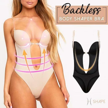 

Newest Women Plunging Deep V-Neck Strapless Backless Bodysuit for Wedding Body Shaper Bra Shapewear U Plunge