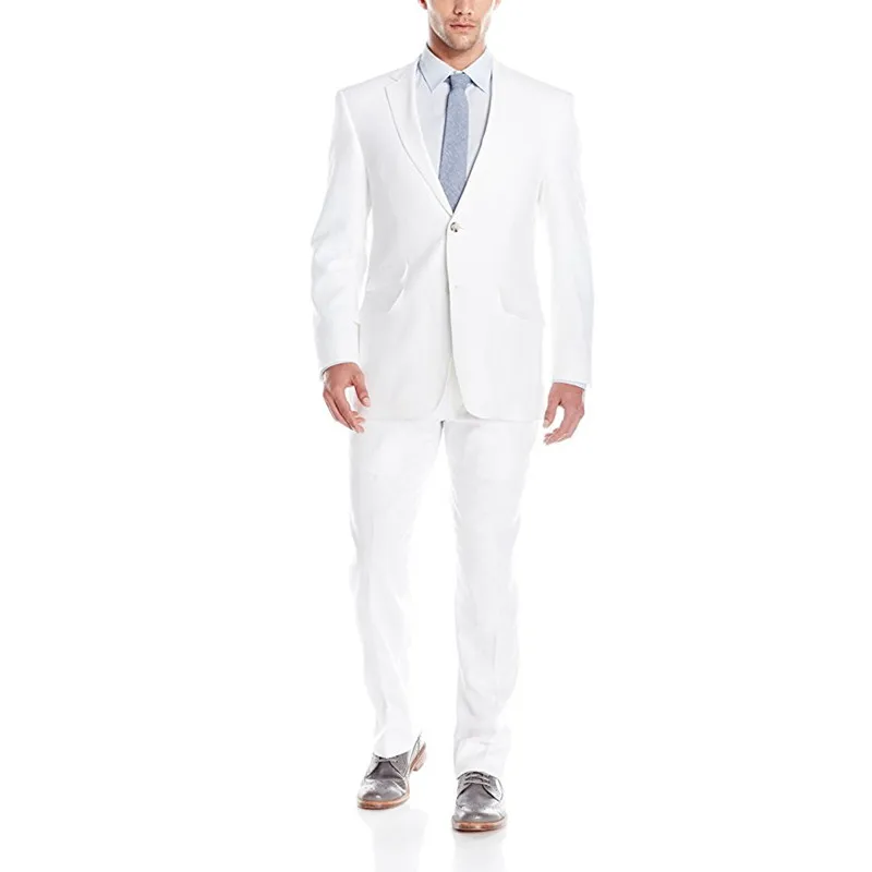 

Custom Made White Groomsman Men Suits One Button 2-Piece Slim Fit Men Blazer Groom Men Tuxedos (Jacket+Pants)