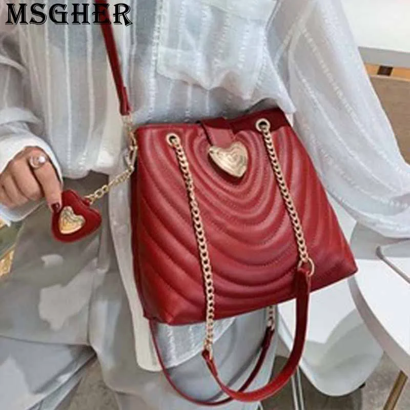 

MSGHER Thread Bucket Women Bag Striped New Style 2019 Heart-shaped Hasp Concise Style Temperament Shoulder Female Bag WB2756
