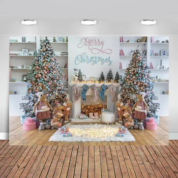 

Christmas Backdrop Photography Cozy Decor Living Room Fireplace Tree Baby Toy Candy Gift Blanket Party Interior Photo Background