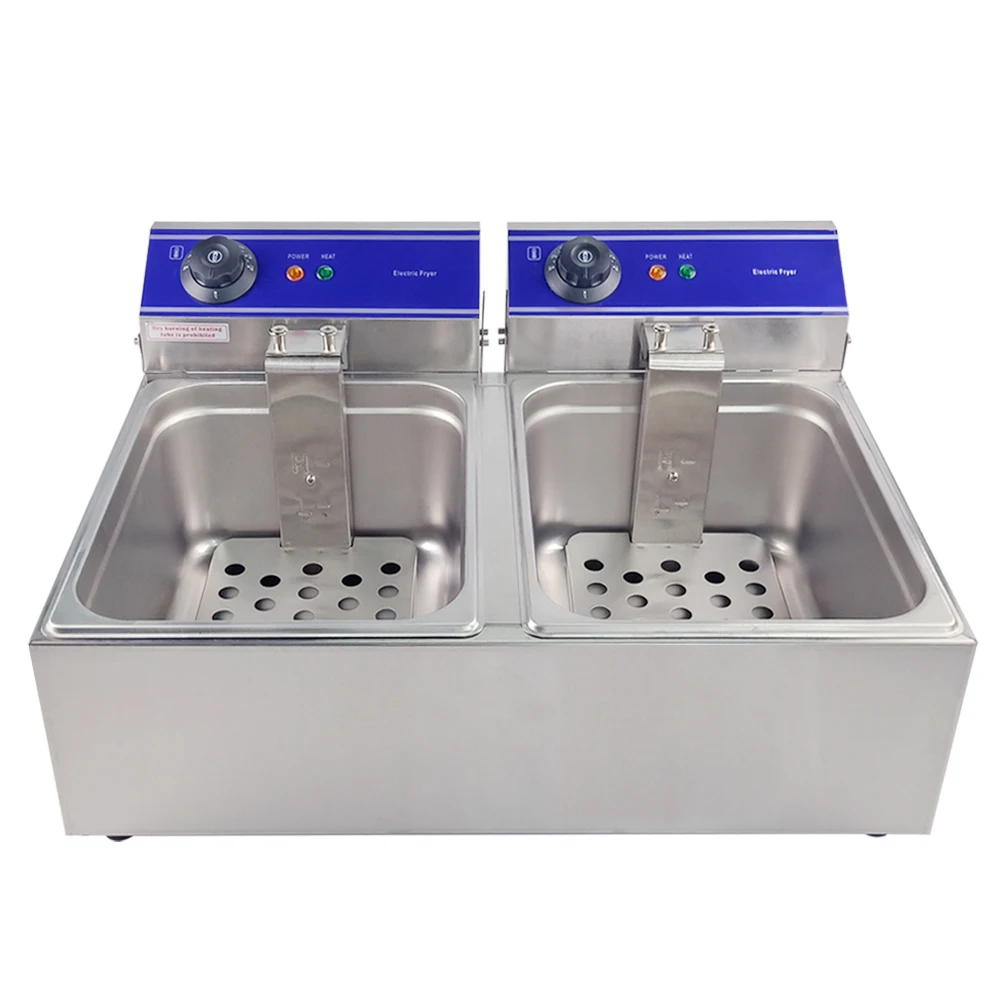 

Restaurant fryer equipment electric pressure fryer machine counter-top double tanks electric deep fryer with temperature control