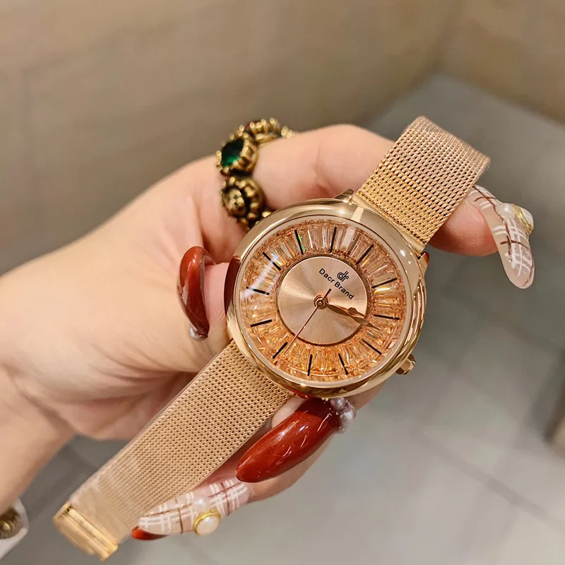 Pretty Shinning Yellow Crystals Watches for Women Milanese Band Super Thin Bracelet Watch Simple Fashion Zircons Wrist watch | Наручные