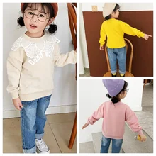Осенне-зимние детские свитера с кружевным принтом для маленьких девочек свитер с длинными рукавами милая футболка для маленьких девочек
