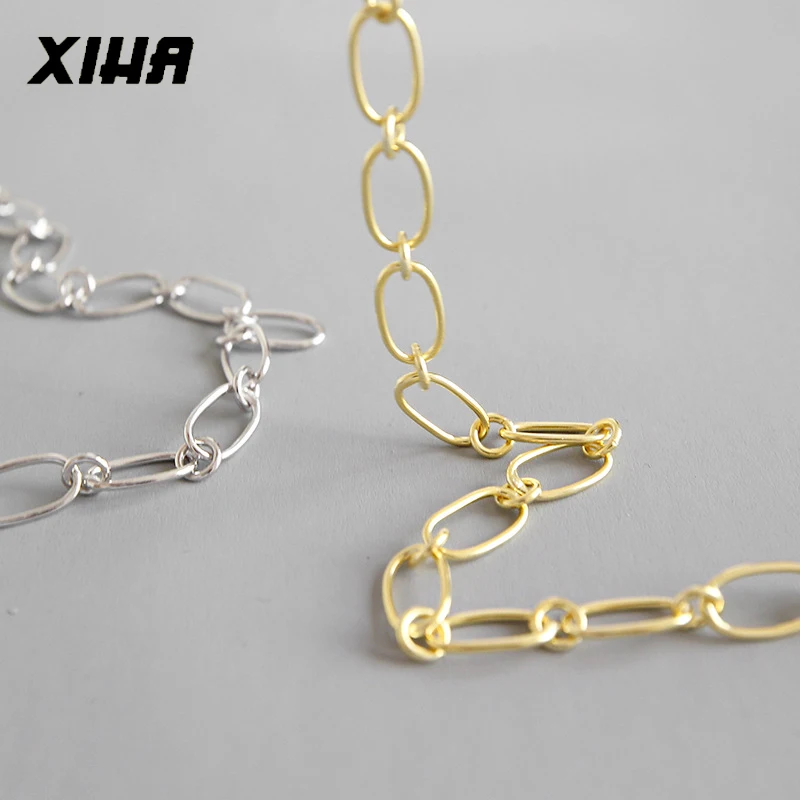 

XIHA Authentic 925 Sterling Silver Choker Necklace for Women Hollow Chain Statement Necklaces INS Chic Korean Fashion Jewellery