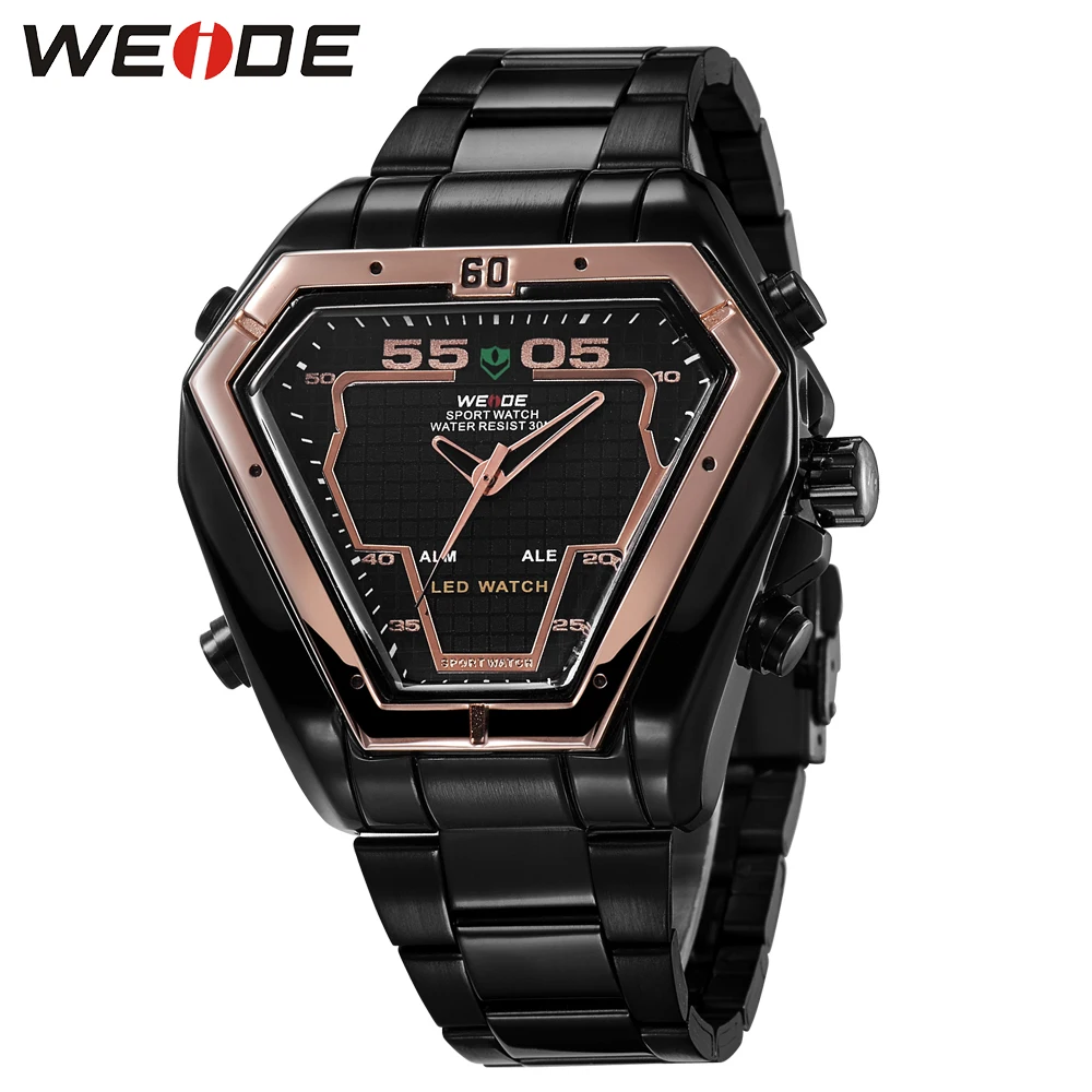 

WEIDE Men Top Luxury Quartz Watch Stainless Steel Strap Analog Digital Date Calendar Waterproof Military Watch Relogio Masculino