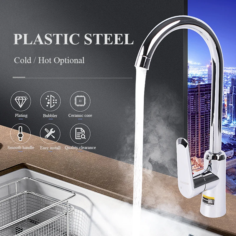 Kitchen Faucets 360 Rotate Silver Mixer Faucet for Kitchen Hot and Cold Water Mixer Tap Swivel Deck Mounted Crane for Sinks