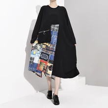 LANMREM Новая модная женская рубашка с длинными рукавами женские толстовки Vestido пуловер с принтом свободное асимметричное платье WJ23501