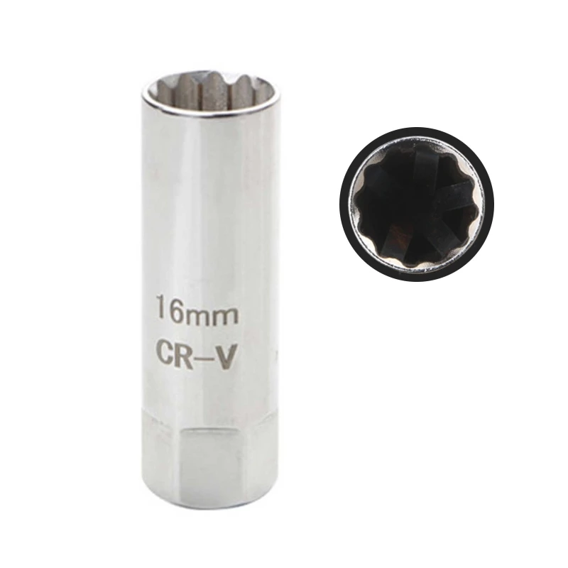 16mm Long Spark Plug Socket Magnetic Removal Tool Chrome Vanadium Alloy Steel 