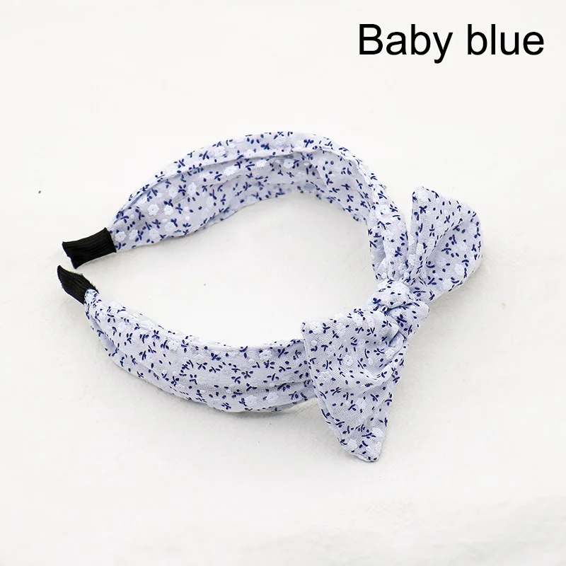 Baby blue Милые обручи для волос кроличьи уши повязка на голову Корея хлопок печатает ободок для волос аксессуары для девочек Дети Головные уборы - Цвет: Baby blue