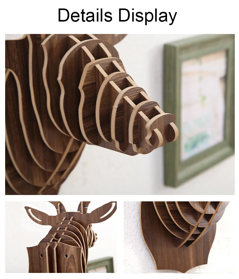 Big Deer Wood Statue Home Decor Sculpture 62x52cm Handwork Assembled Wall Decoration Accessories Hanging Statues Room Wall Decor (1)