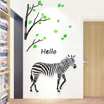

3D Animal Wall Sticker Acrylic Household Decal For TV Background Cartoon Animals Decals Diy Mural Dining Room Decor Wallpaper