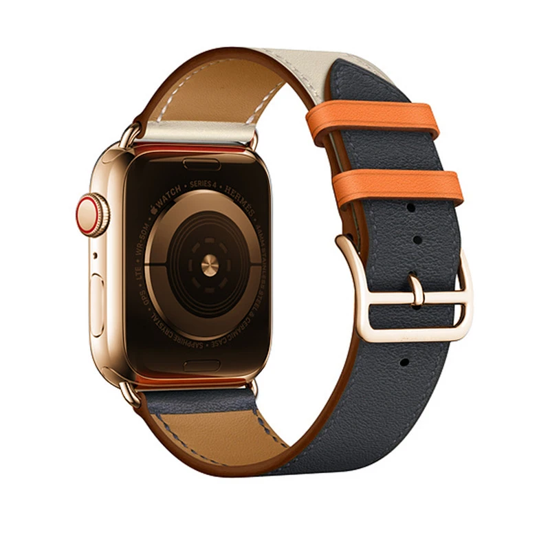 Indigo Craie Orange Herm логотип розовое золото Swift кожаный двойной/один тур ремешок для Apple Watch 5 4 3 2 1 44 мм 40 мм 42 мм 38 мм ремешок для iWatch - Цвет ремешка: Indigo Craie Orange