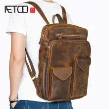 AETOO, прочная мужская кожаная сумка на плечо из конской кожи, рюкзак для путешествий, кожаная сумка кремового цвета