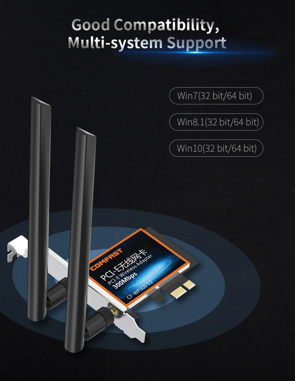 Comfast CF WP300 N300 Беспроводной двухдиапазонный PCIe Wifi адаптер карты для ПК настольного