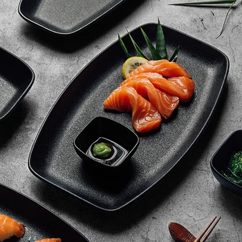 

Nordic Ceramic Western Food Sushi Plate Simple Japanese Frosted Rectangular Steamed Fish Ramen Dessert Plate Kitchen Tableware