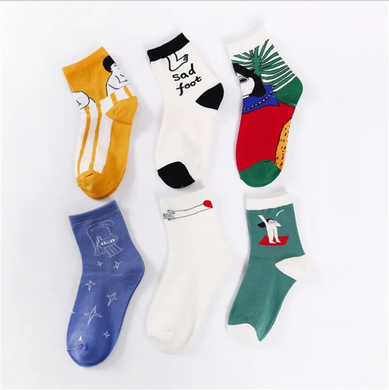 10 шт. = 5 пар/лот, женские носки в стиле Харадзюку высокого качества с милыми рисунками для детей, новые носки с героями мультфильмов, Chaussettes sokken