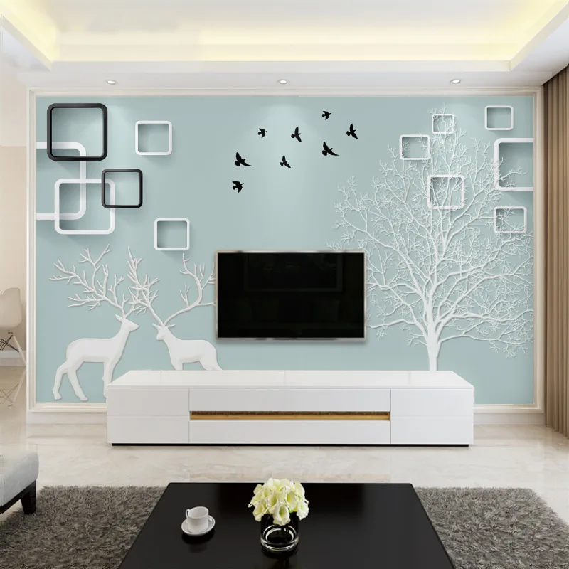 

Television Decoration Wallpaper Mural Minimalist Modern Wall 8D Stereo Dormitory 3D Northern European-Style INS Style Cloth