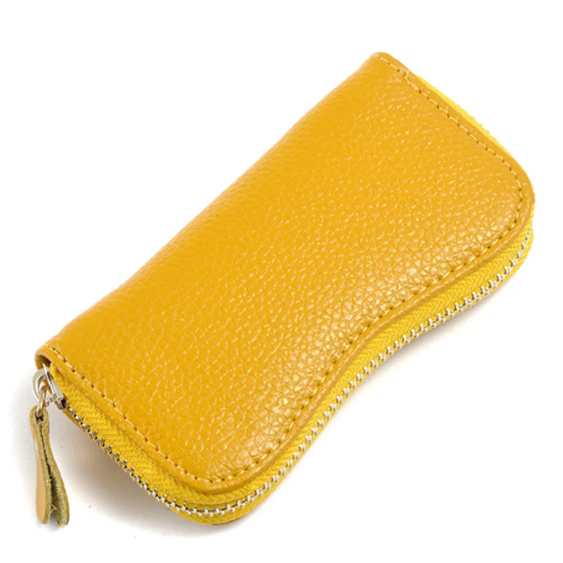 Yellow XZXBBAG кожаный Многофункциональный органайзер для ключей, модная сумка унисекс, чехол для ключей, для женщин и мужчин, на молнии, для ключей, для карт, чехол, кошелек - Цвет: Yellow