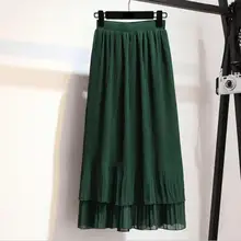 Плиссированная юбка макси с оборками, длинные юбки из шифона, женская летняя стильная серая зеленая черная юбка DV802