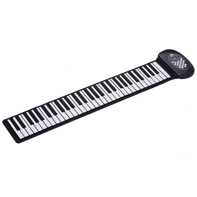 61 Keys MIDI Roll Up Piano Electronic Silicone Keyboard Built-In Stereo Speaker 1200MA Battery Support Record Sustain Functions