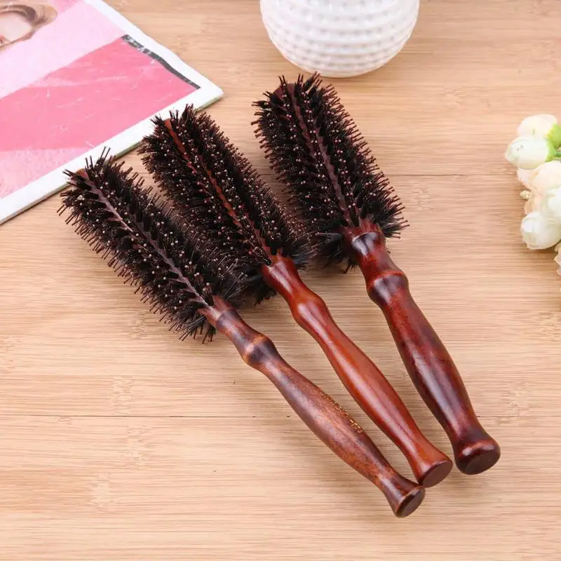 1 шт. натуральный рулон дерева расческа щетина Антистатическая кудрявая ручка