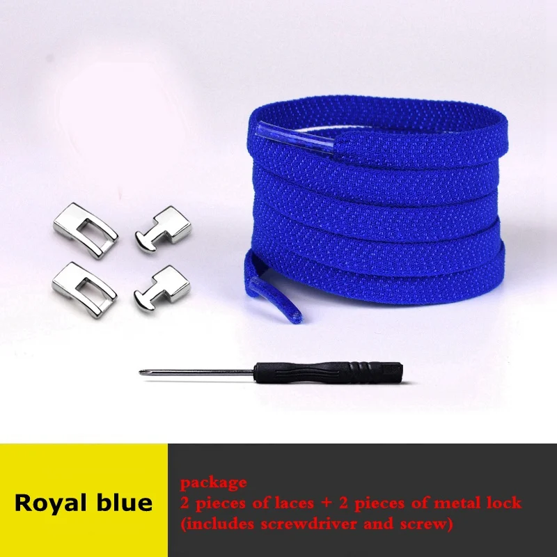 Royal blue Новинка, 1 секунда, быстро эластичные шнурки, плоские шнурки, без шнуровки, с перекрестной пряжкой, с замком, шнурки для детей, взрослых, для отдыха, кроссовки, ленивые шнурки - Цвет: Royal blue