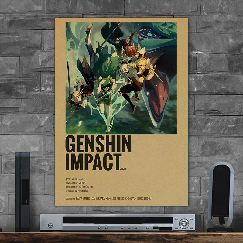 Genshin Impact Anime Posters Kraft Paper Prints Home Room Decor Study Bedroom Bar Cafe Wall Paintings Cartoon Wall Stickers