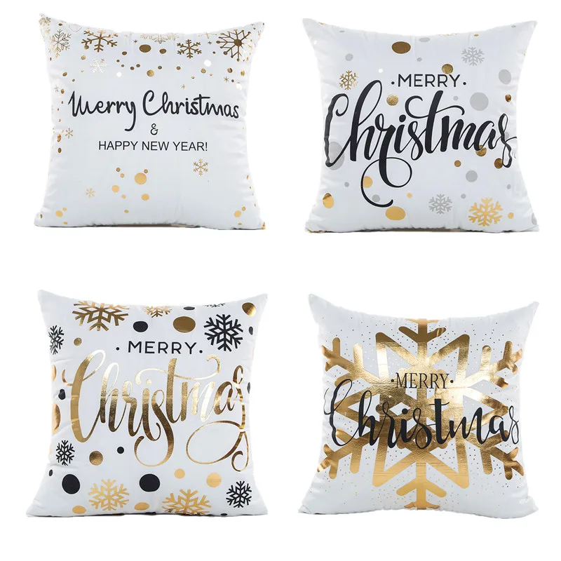 45x45cm Cotton Linen Happy New Year Cover Cushion Pillow Case Merry Christmas Decor for Home Decor Navidad Xmas Gift