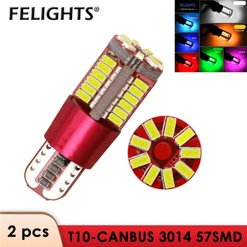 

2PCS W5W LED T10 LED Bulbs Canbus 57SMD 3014 Car Parking Position Interior Map Dome Lights 12V White Amer Crystal Blue Red Motor
