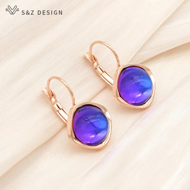 S&Z DESIGN New Fashion Luxury Round Crystal Dangle Earrings For Women Girl Wedding Elegant 585 Rose Gold Color Jewelry