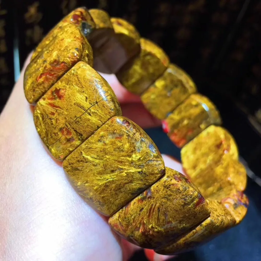 Натуральный желтый Pietersite Хрустальный браслет для женщины, мужчины, Namibia фейерверк Камень 20x15,3 мм Прямоугольный бисер браслет ювелирные изделия AAAAA