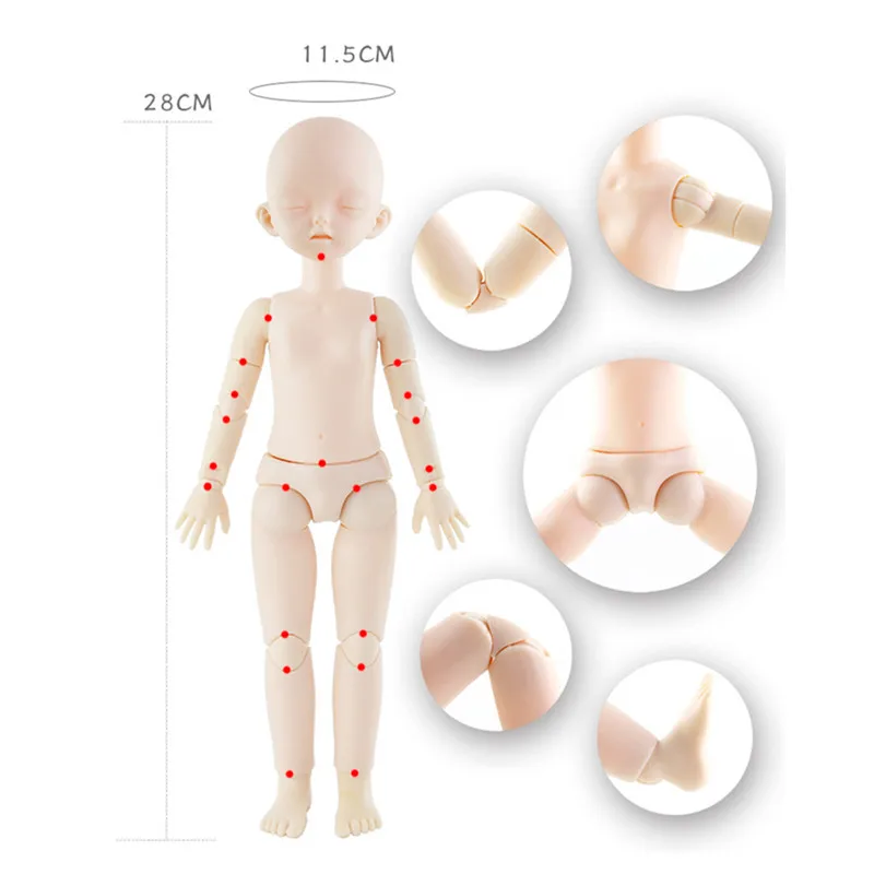 1/6 BJD куклы 22 суставов Baby Blyth кукла милые закрытые глаза белая лысина голова 28 см DIY куклы игрушки для девочек для детей подарки на день рождения