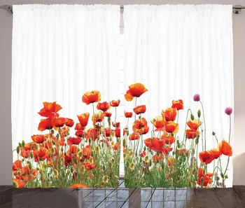 

Flower Curtains Poppies Spring Field Countryside Botanical Nature Meadow Landscape Print Living Room Bedroom Window Curtain