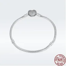 925 пробы серебряный браслет Moments Pave Heart застежка с кристаллами браслет подходит из бисера Шарм Diy ювелирные изделия