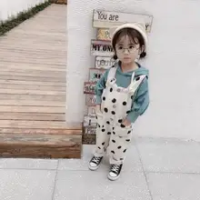 Комбинезон в горошек в Корейском стиле для девочек и мальчиков; осенние модные детские штаны; HW821