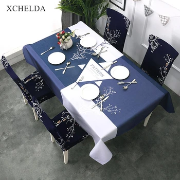 

Dining Table Cover Rectangular Carpet Waterproof Modern Navy WhiteTarot Linen Tablecloth Living room Eating Desk Table Cloth