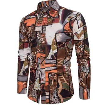 

Geometric Plus Size Hawaii Shirt men shirts long sleeve 2020 Printed Summer Casual Button UP Shirt Men Lurxury Fashion Men Shirt