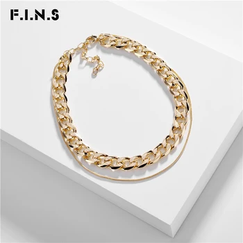 

F.I.N.S Gold Silver Color Double Layered Chunky Link Snake Chain Choker Thick Metal Statement Necklace Women
