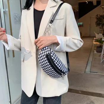 

Plaid hest Bag Women's Chain Purse Bag Woven Linen Sport Waist Lovely Canvas Shoulder Chest Bag Money Phone Pouch Dropshipping