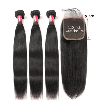 

5x5 Closure With Bundles Straight Human Hair Bundles With Closure Mellow Brazilian Hair Weave 3 Bundles With Closure Remy Hair