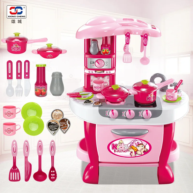 

Xiong cheng Children'S Educational Play House with Light And Music Tableware Taiwan Model Kitchen Set 3-6-Year-Old Educational T